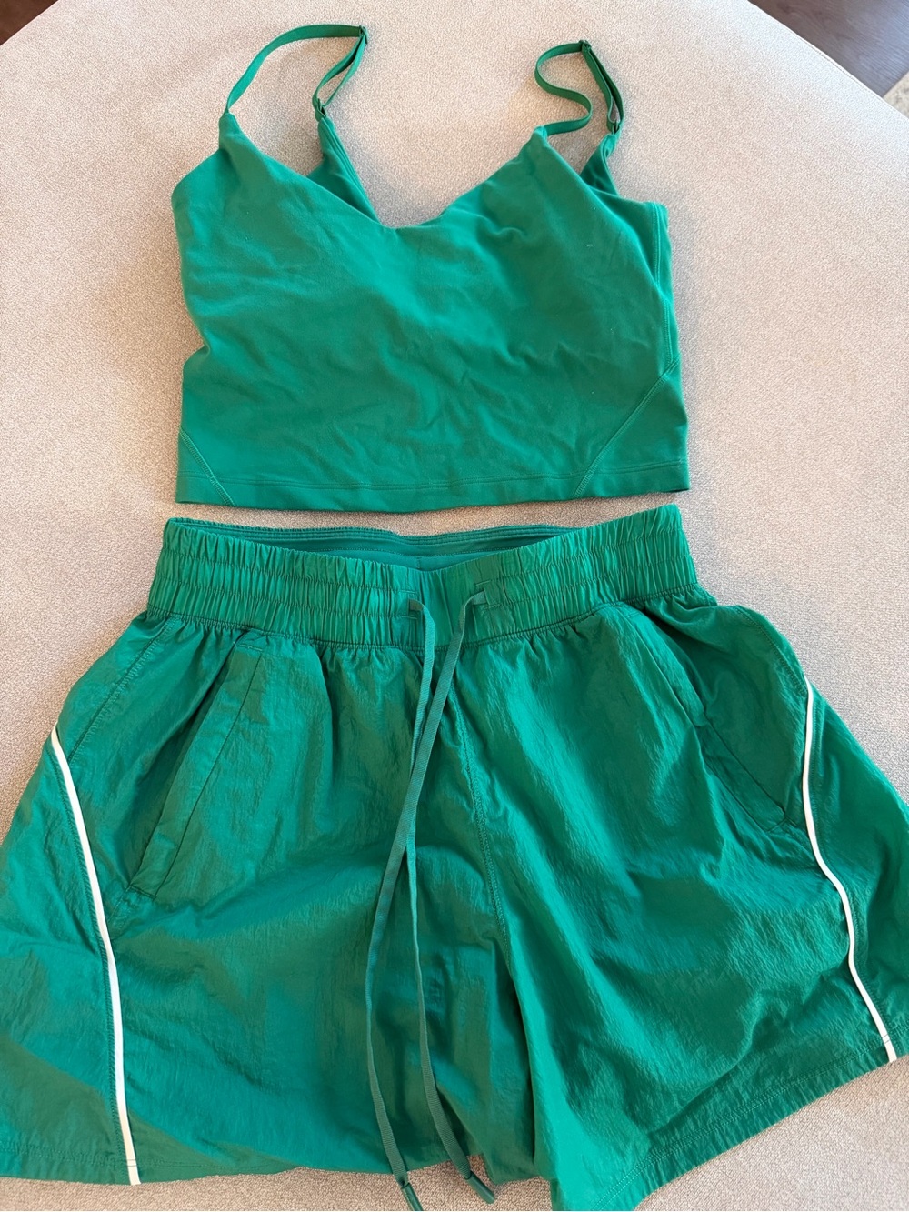 lululemon athletica Emerald Green Athletic Drawstring Shorts and Align Cami